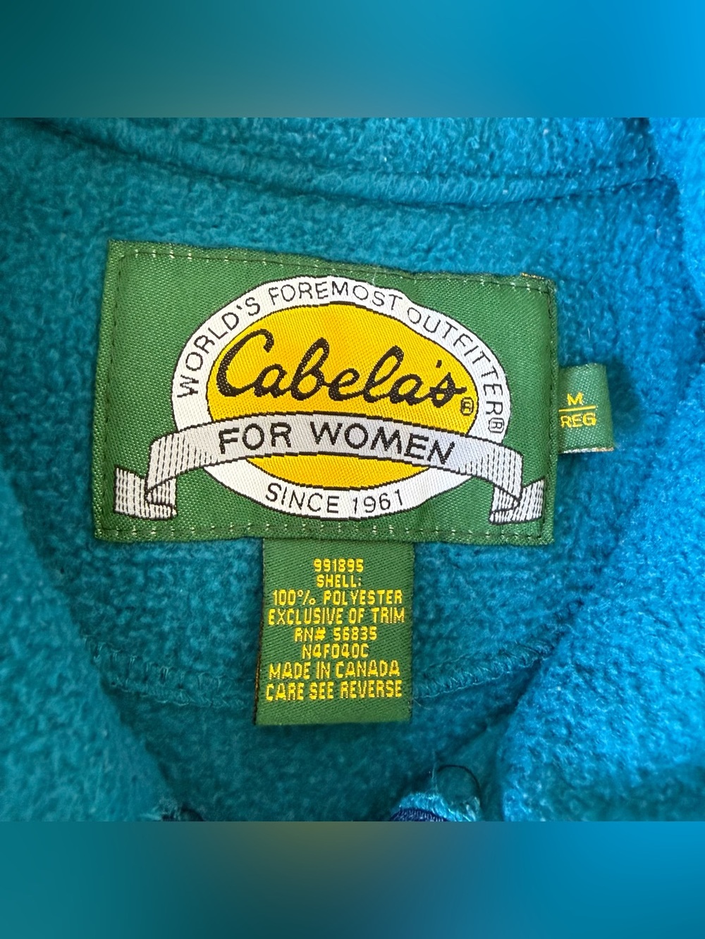 Vintage Cabelas Teal Fleece Full Zip Jacket Womens Medium Reg Drawstring Waist